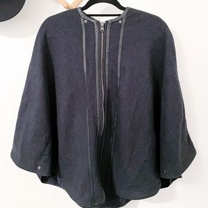 Wool Cape Jacket with Leather Details